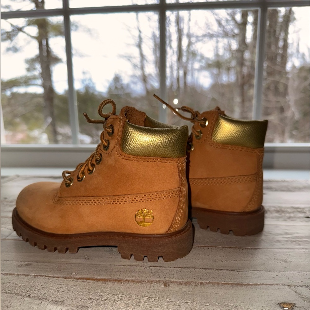 Timberland Kids Tan and Gold Leather Boots